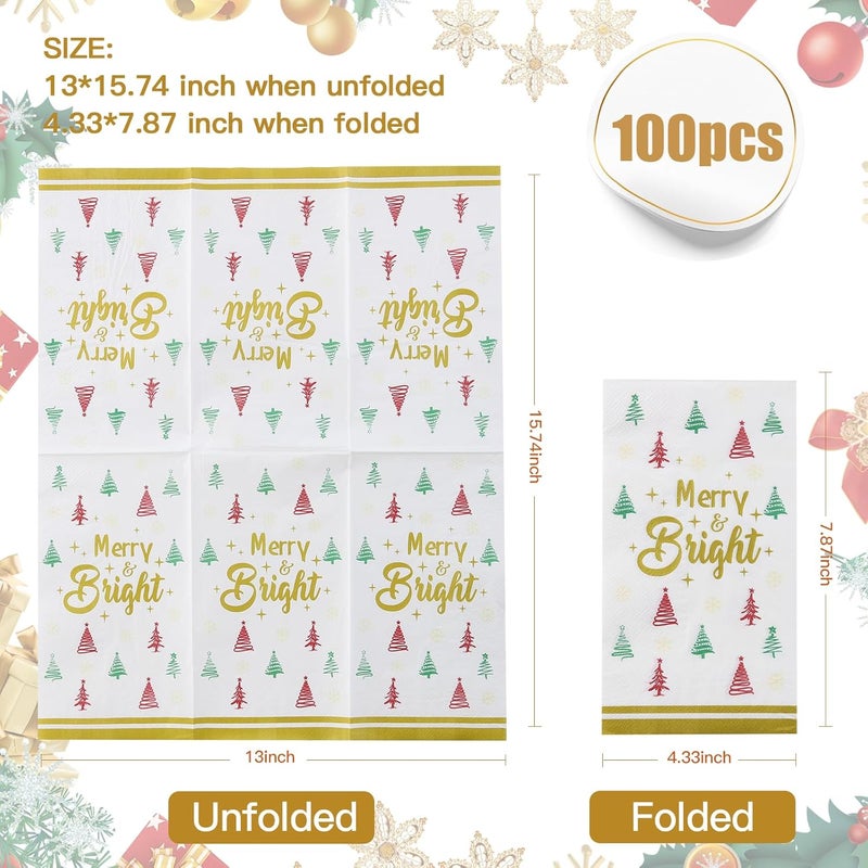 Tamone 100PCS 3-Ply Christmas Napkins - Green and Red Christmas Tree Napkins Disposable Gold - Premium Quality Dinner Napkins Soft and Absorbent - Image 2